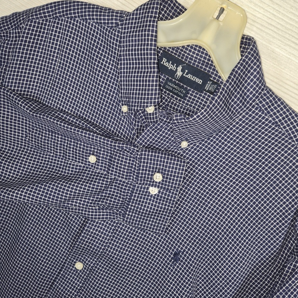 Ralph Lauren Yarmouth 15.5 Navy Check‎ Button Down Shirt Men's Small